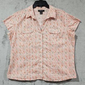 Style & Co Womens Shirt Orange 16 Floral Button Up Sequin Pockets SS Cotton Top